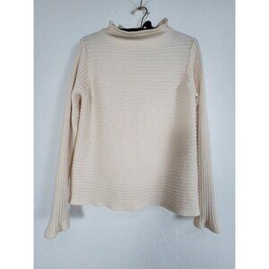 Eileen Fisher Womens Ivory Ribbed Pullover Sweater Small Extra Fine Merino Wool